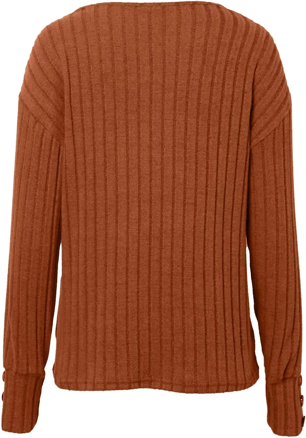 Womens V Neck Knit Sweater Casual Soft Long Sleeve Shirts Decorative Buttons Knitted Pullover Tunic Tops