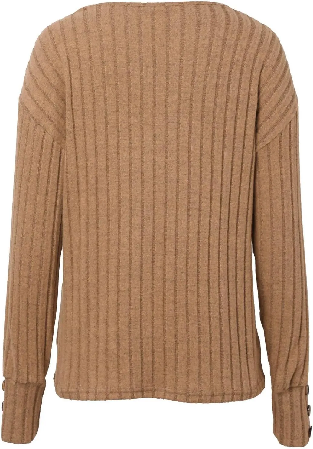 Womens V Neck Knit Sweater Casual Soft Long Sleeve Shirts Decorative Buttons Knitted Pullover Tunic Tops
