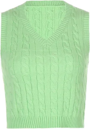 Women's V Neck Knit Sweater Vest Argyle Plaid Preppy Style Sleeveless Crop Knitwear Tank Y2K Crop Sweater Vest
