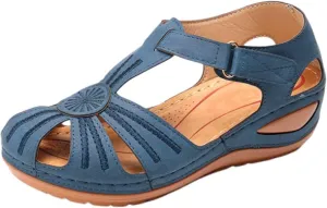 Womens Wedge Closed Toe Sandals Platform Summer Hollow Out Strap Ankle Wedges Shoes Orthopedic Comfy Slip on Bohemia Gladiator Ladies Shoes Beach Casual Athletic Sandals