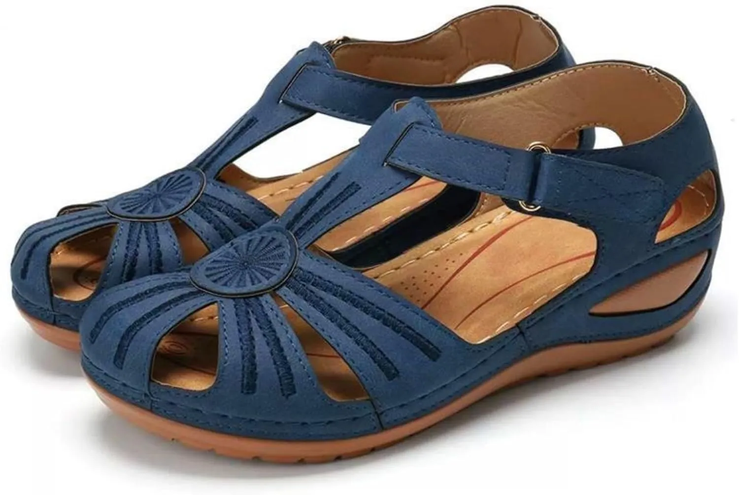 Womens Wedge Closed Toe Sandals Platform Summer Hollow Out Strap Ankle Wedges Shoes Orthopedic Comfy Slip on Bohemia Gladiator Ladies Shoes Beach Casual Athletic Sandals