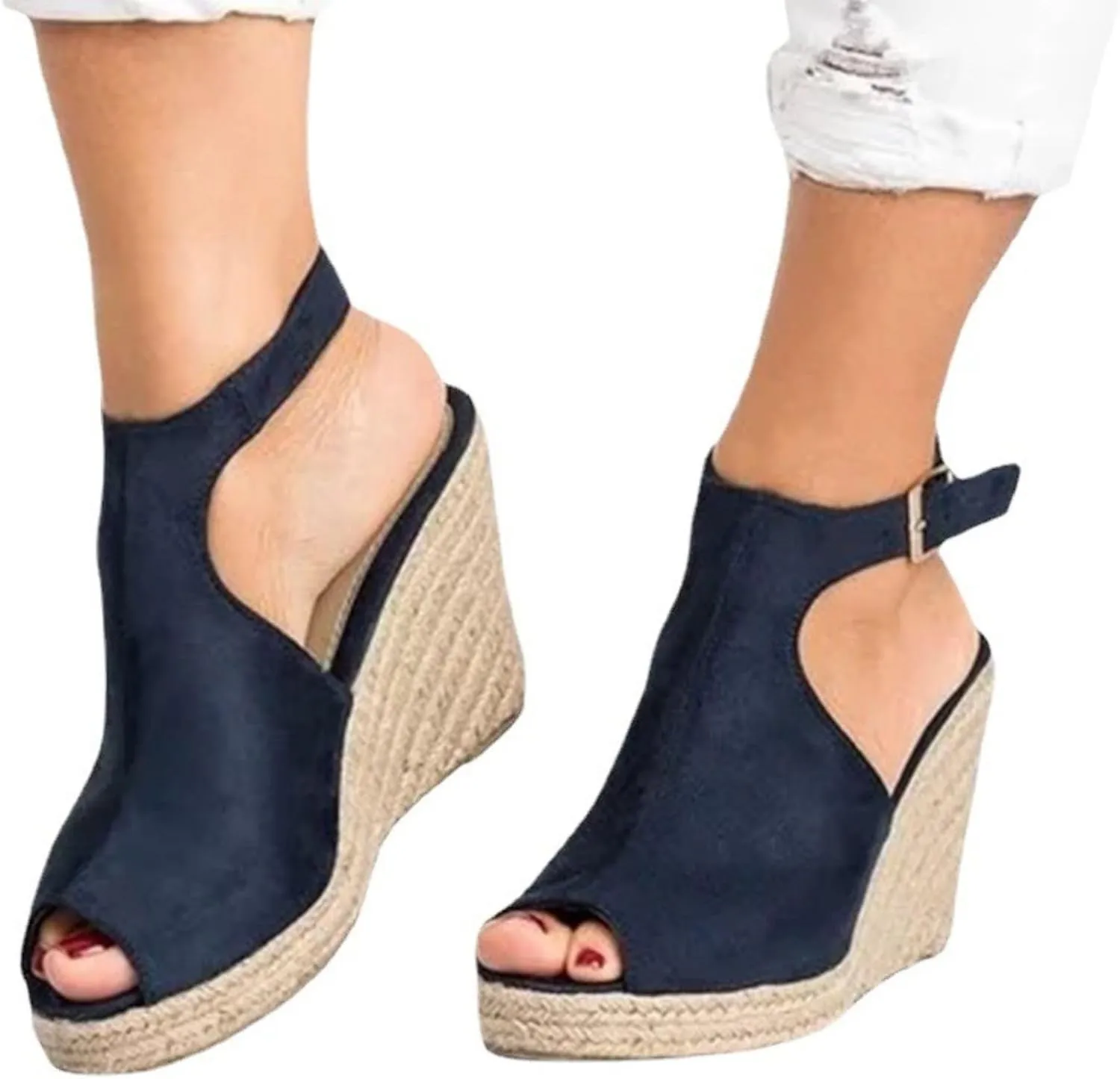 Women's Wedge Espadrille Sandals Peep Open Toe Ankle Strap Platform Dressy Casual Sandals Fashion Comfortable High Heeled Wedges Concise Summer Dress Shoes with Adjustable Buckle