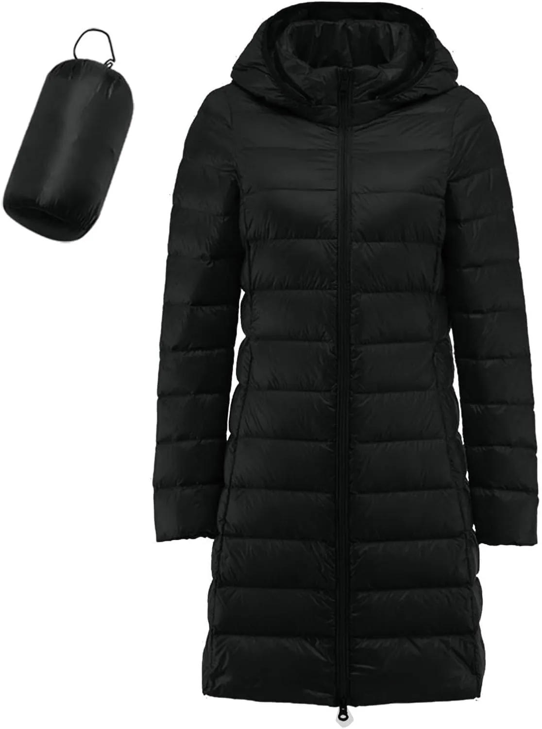 Women's Winter Packable Glossy Down Jacket Ultralight Long Down Outerwear Puffer Jacket Hooded Coat Full Zipper Parka