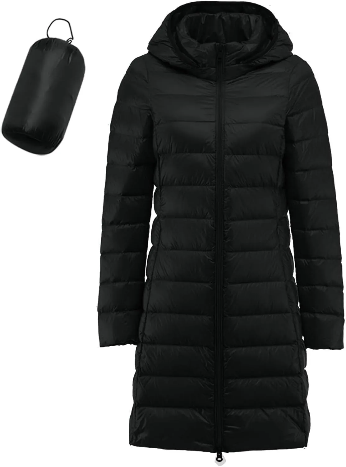 Women's Winter Packable Glossy Down Jacket Ultralight Long Down Outerwear Puffer Jacket Hooded Coat Full Zipper Parka