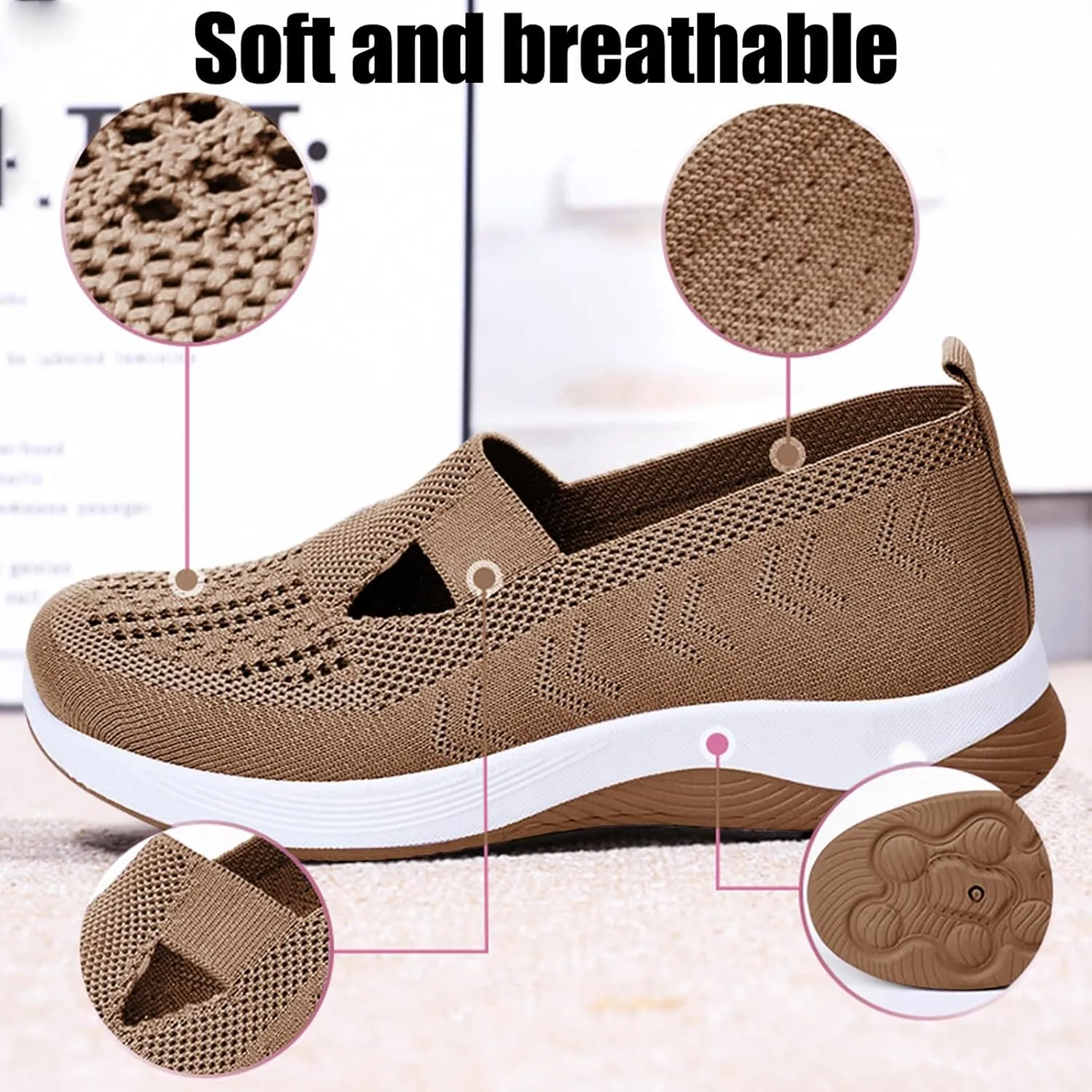 Women's Woven Orthopedic Shoes Summer Lightweight Breathable Arch Support Soft Shoes Trendy Comfortable Mesh Hollow Out Slip-On Sneakers Diabetic Foam Shoe Casual Dressy Walking Sneaker