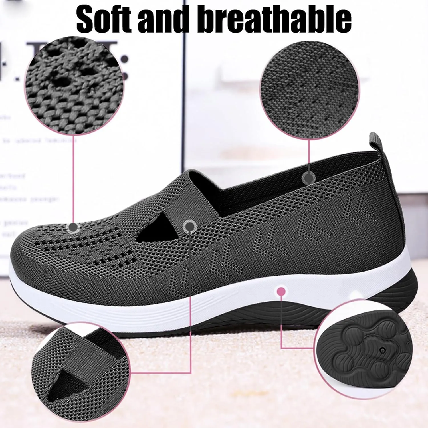 Women's Woven Orthopedic Shoes Summer Lightweight Breathable Arch Support Soft Shoes Trendy Comfortable Mesh Hollow Out Slip-On Sneakers Diabetic Foam Shoe Casual Dressy Walking Sneaker