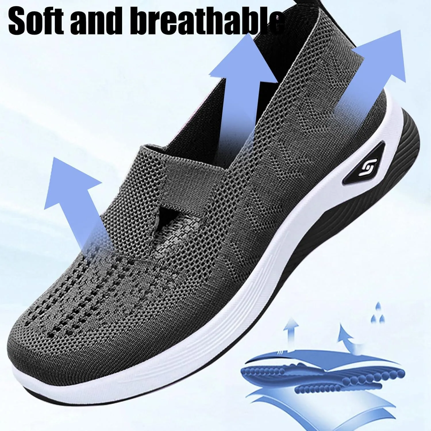 Women's Woven Orthopedic Shoes Summer Lightweight Breathable Arch Support Soft Shoes Trendy Comfortable Mesh Hollow Out Slip-On Sneakers Diabetic Foam Shoe Casual Dressy Walking Sneaker