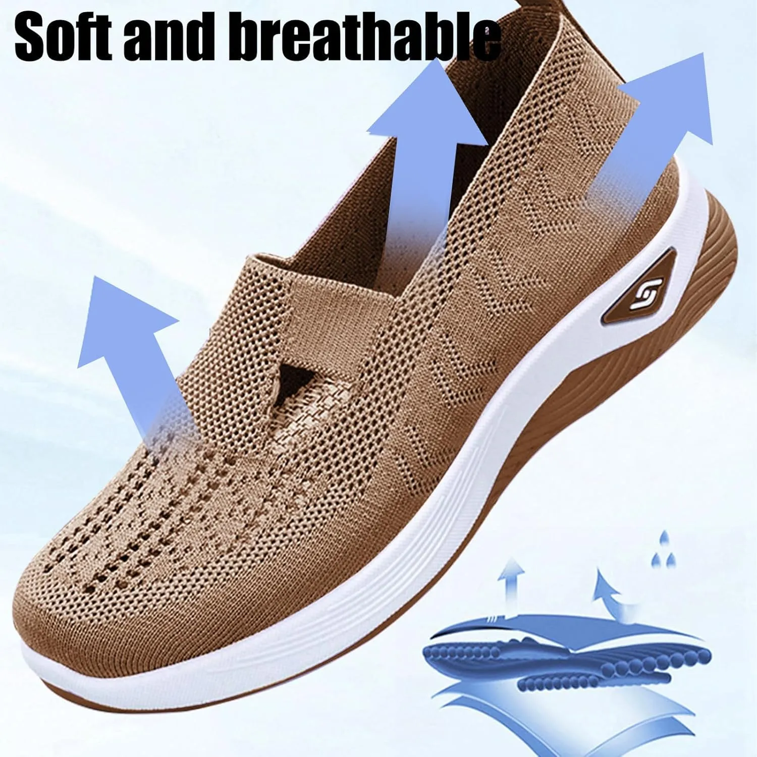 Women's Woven Orthopedic Shoes Summer Lightweight Breathable Arch Support Soft Shoes Trendy Comfortable Mesh Hollow Out Slip-On Sneakers Diabetic Foam Shoe Casual Dressy Walking Sneaker