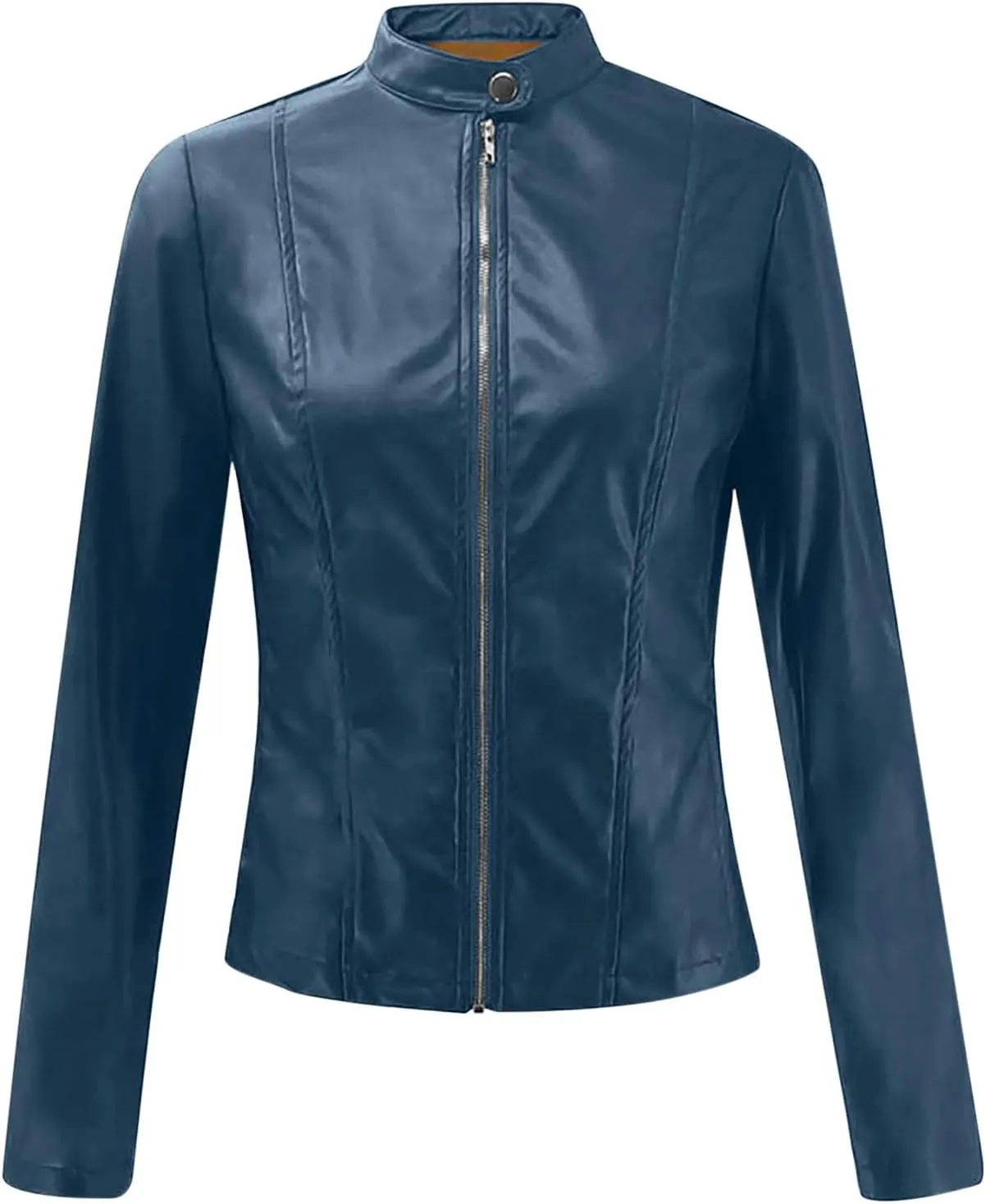 XUNRYAN Women's Cropped Fashion Faux Leather Jackets Lightweight Full Zip Up Slim Fit Short PU Coat in Solid
