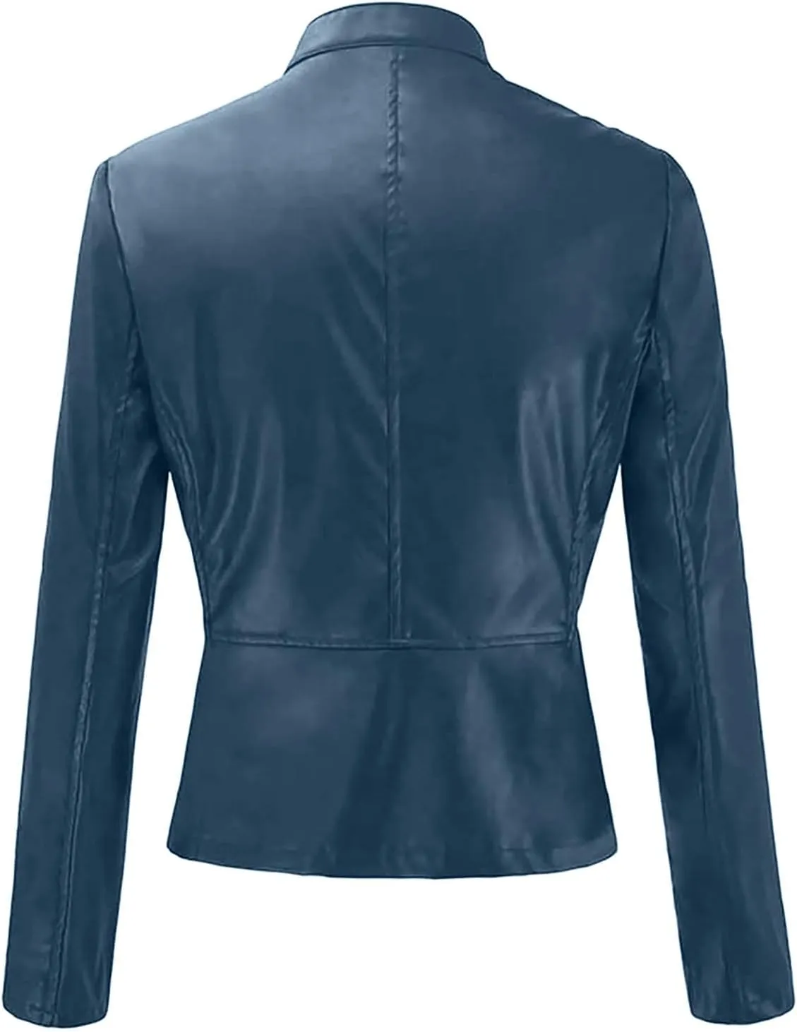 XUNRYAN Women's Cropped Fashion Faux Leather Jackets Lightweight Full Zip Up Slim Fit Short PU Coat in Solid