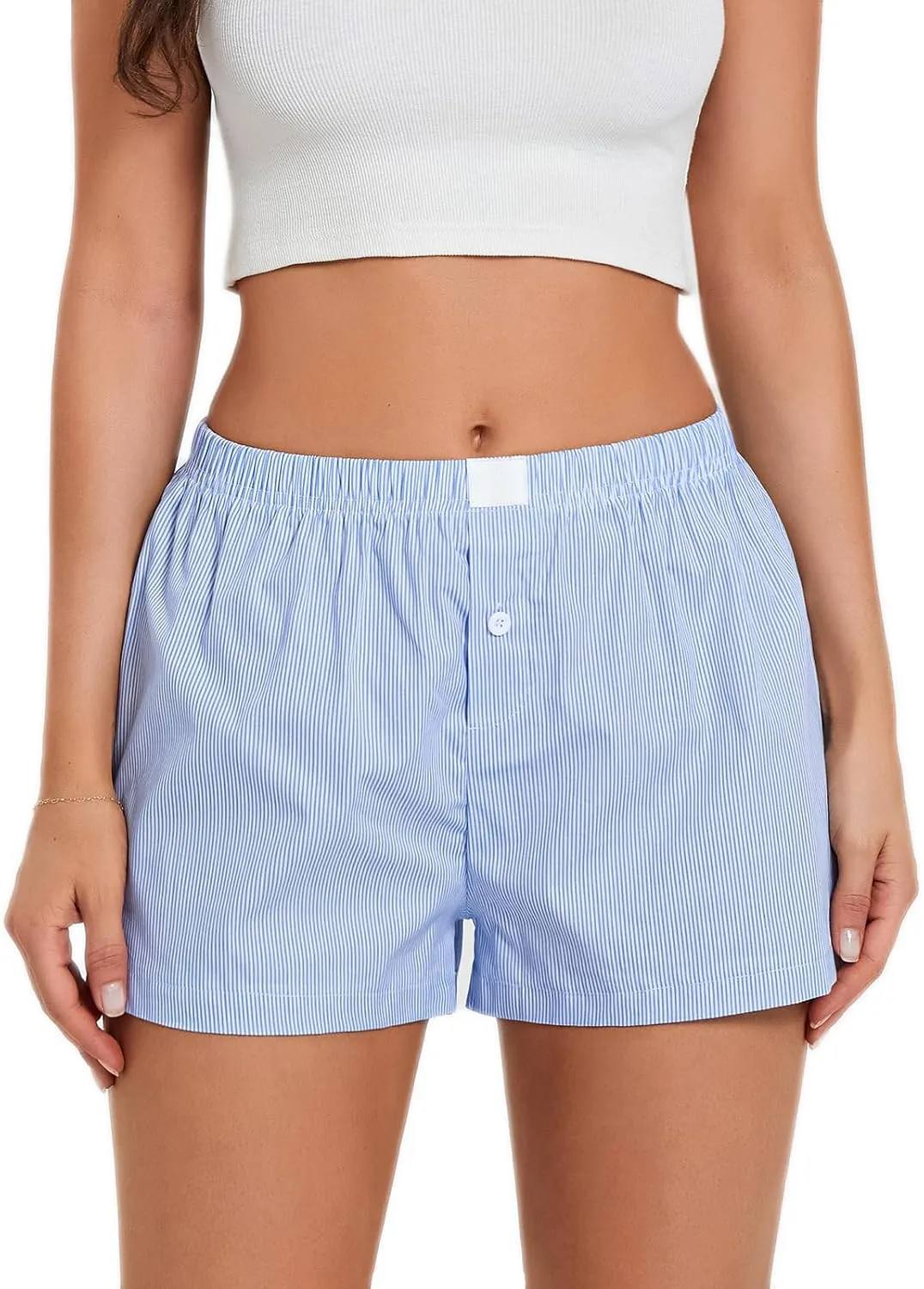 Y2k Boxer Shorts for Women Striped Checkered Pajama Shorts Button Plaid Gingham Sleep Pj Shorts Cute Lounge Shorts