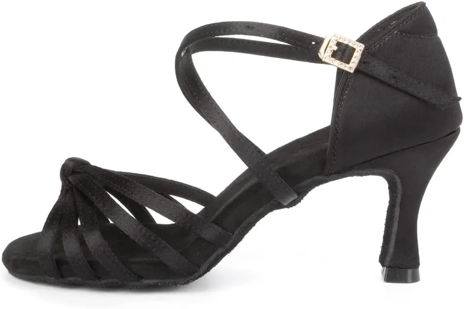 YKXLM Black Latin Dance Shoes Salsa Tango Ballroom Practice Performance Dance Shoes for Women,Model US-LP1217-ZSZK-7.5CM, 9 US