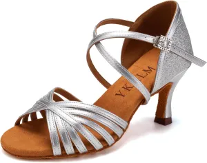 YKXLM Latin Ballroom Dance Shoes Women 3 inch Heel Salsa Tango Performance Practice Dance Shoes