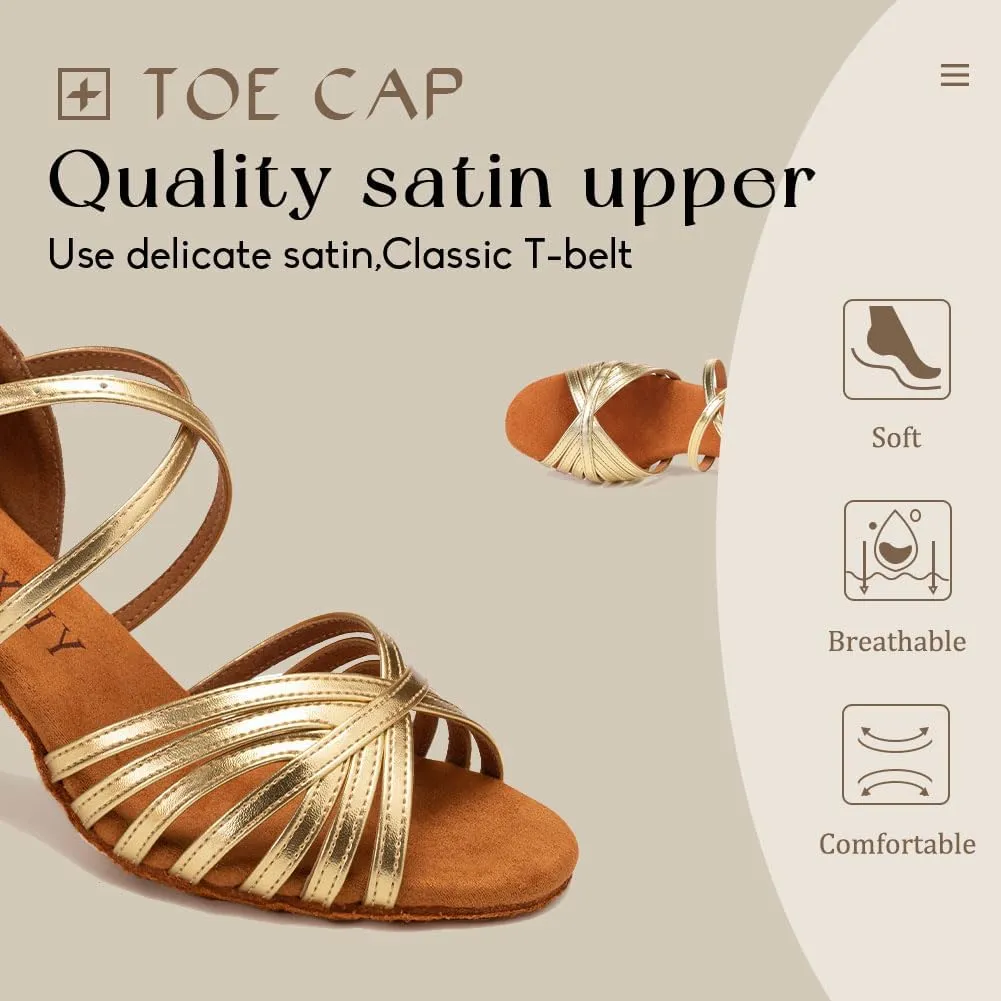 YKXLM Latin Ballroom Dance Shoes Women 3 inch Heel Salsa Tango Performance Practice Dance Shoes