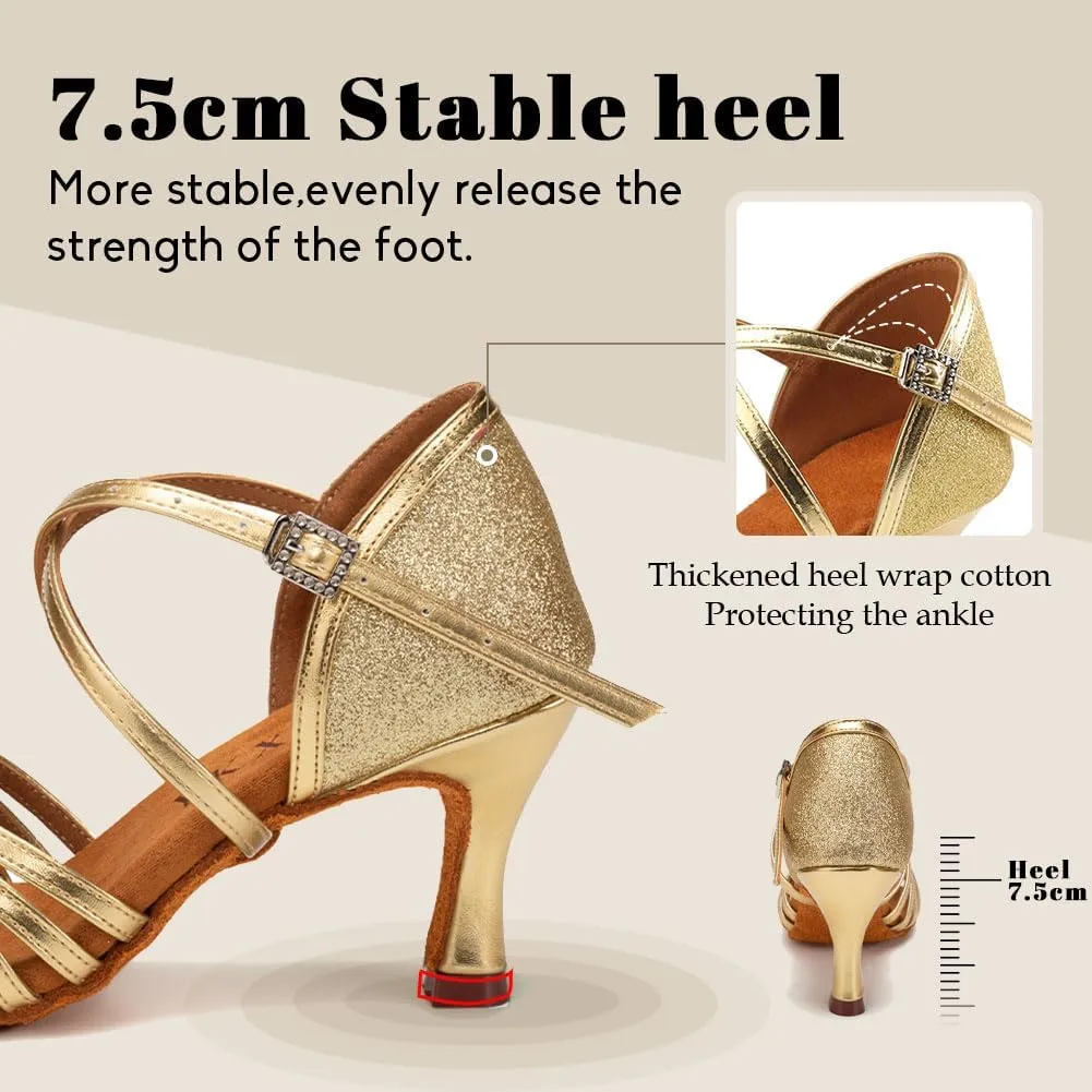 YKXLM Latin Ballroom Dance Shoes Women 3 inch Heel Salsa Tango Performance Practice Dance Shoes