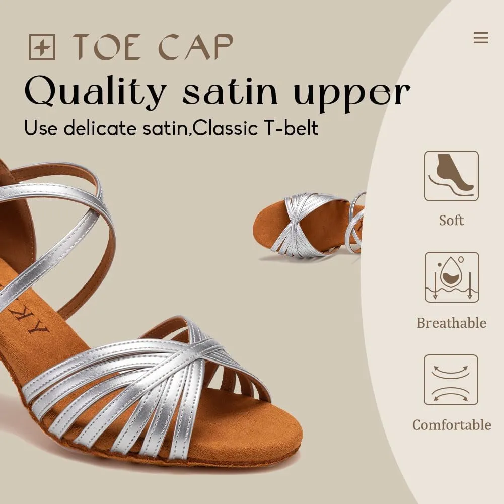YKXLM Latin Ballroom Dance Shoes Women 3 inch Heel Salsa Tango Performance Practice Dance Shoes