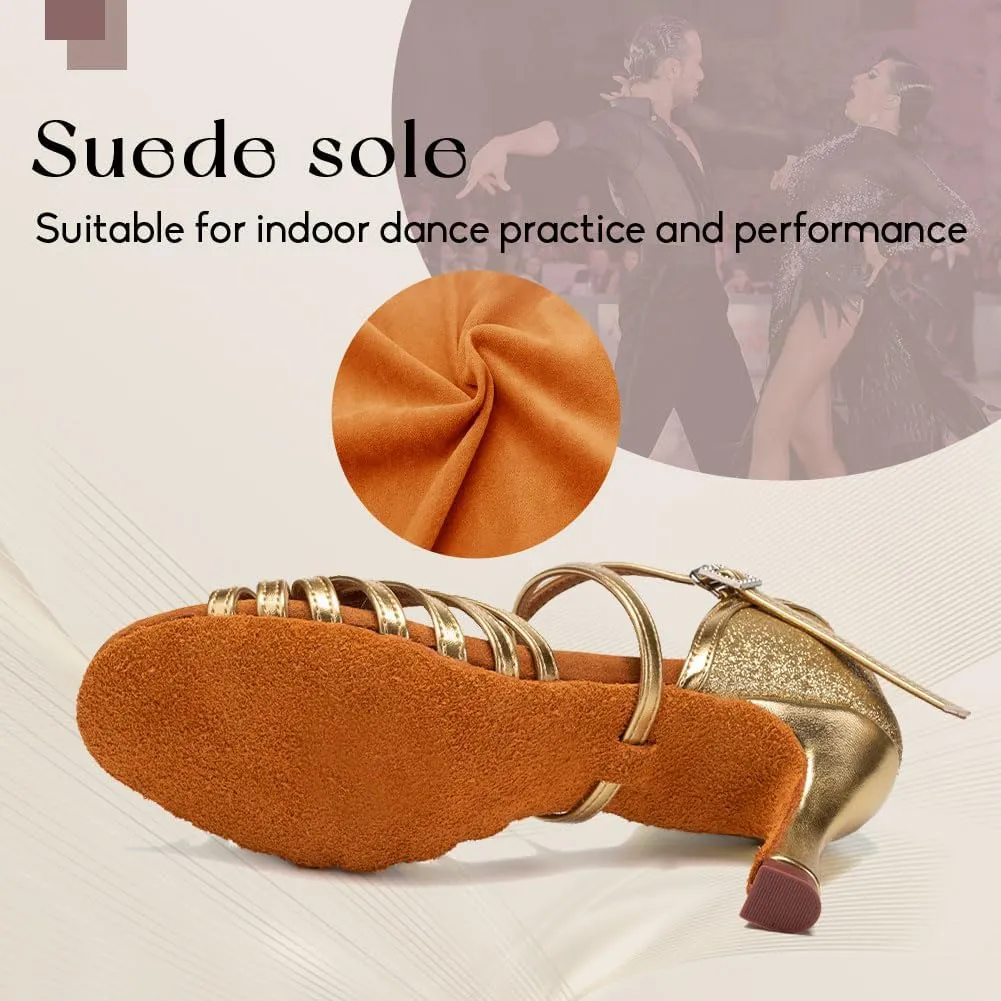 YKXLM Latin Ballroom Dance Shoes Women 3 inch Heel Salsa Tango Performance Practice Dance Shoes
