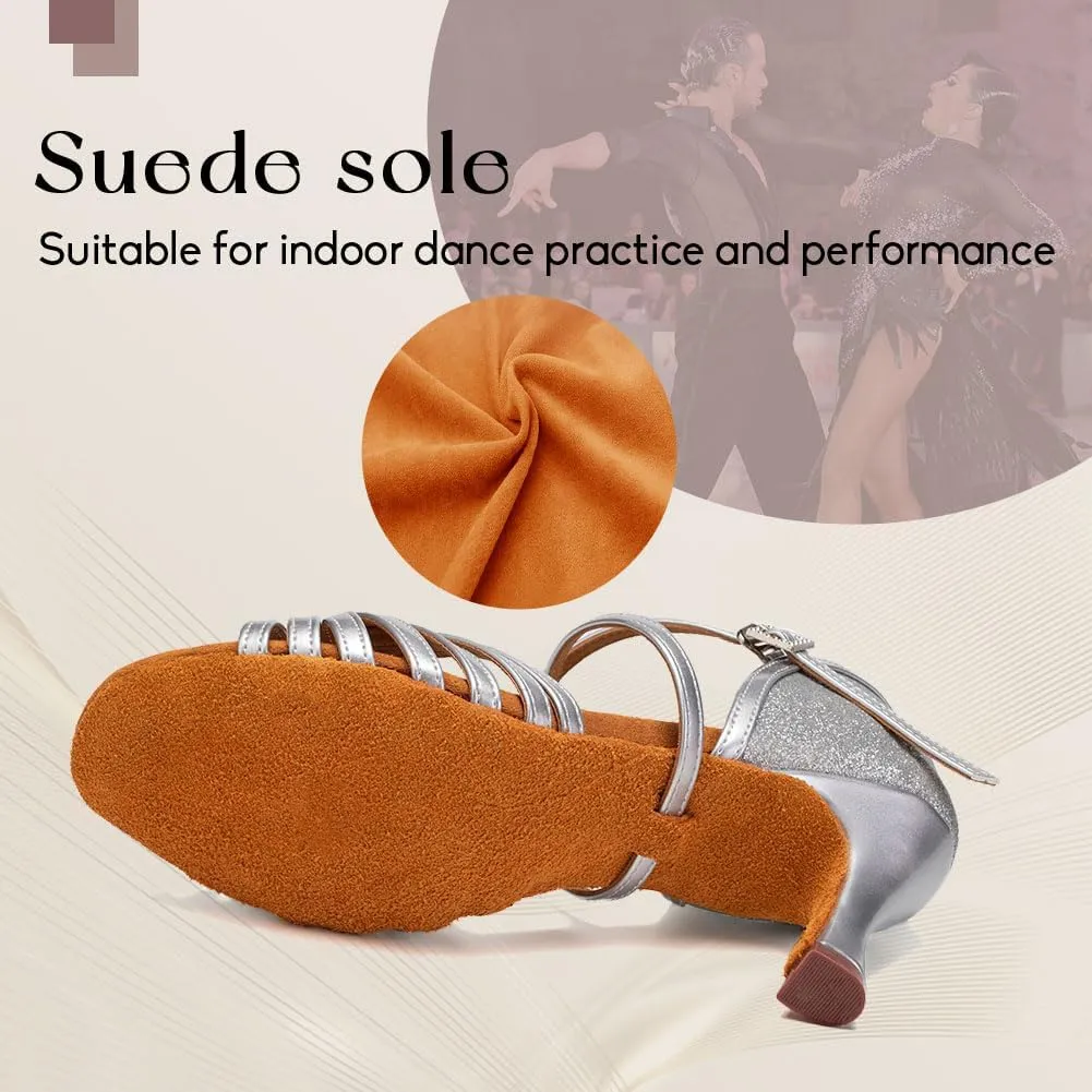 YKXLM Latin Ballroom Dance Shoes Women 3 inch Heel Salsa Tango Performance Practice Dance Shoes