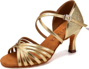 YKXLM Latin Ballroom Dance Shoes Women 3 inch Heel Salsa Tango Performance Practice Dance Shoes