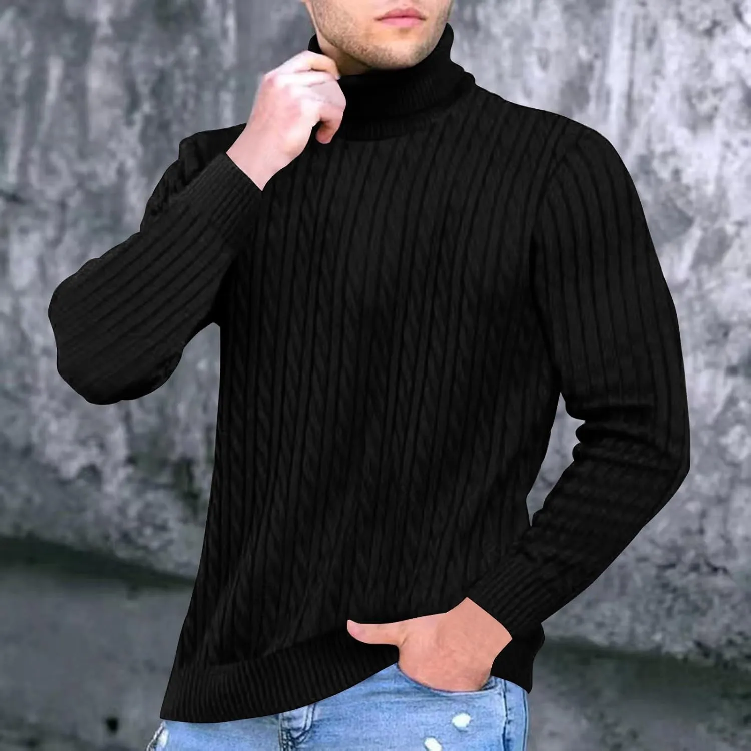 Ymosrh Mens Fashion Turtleneck Dress Sweater Soft Casual Twist Textured Pullover Knit Thermal Sweaters Winter Tops, M-3XL