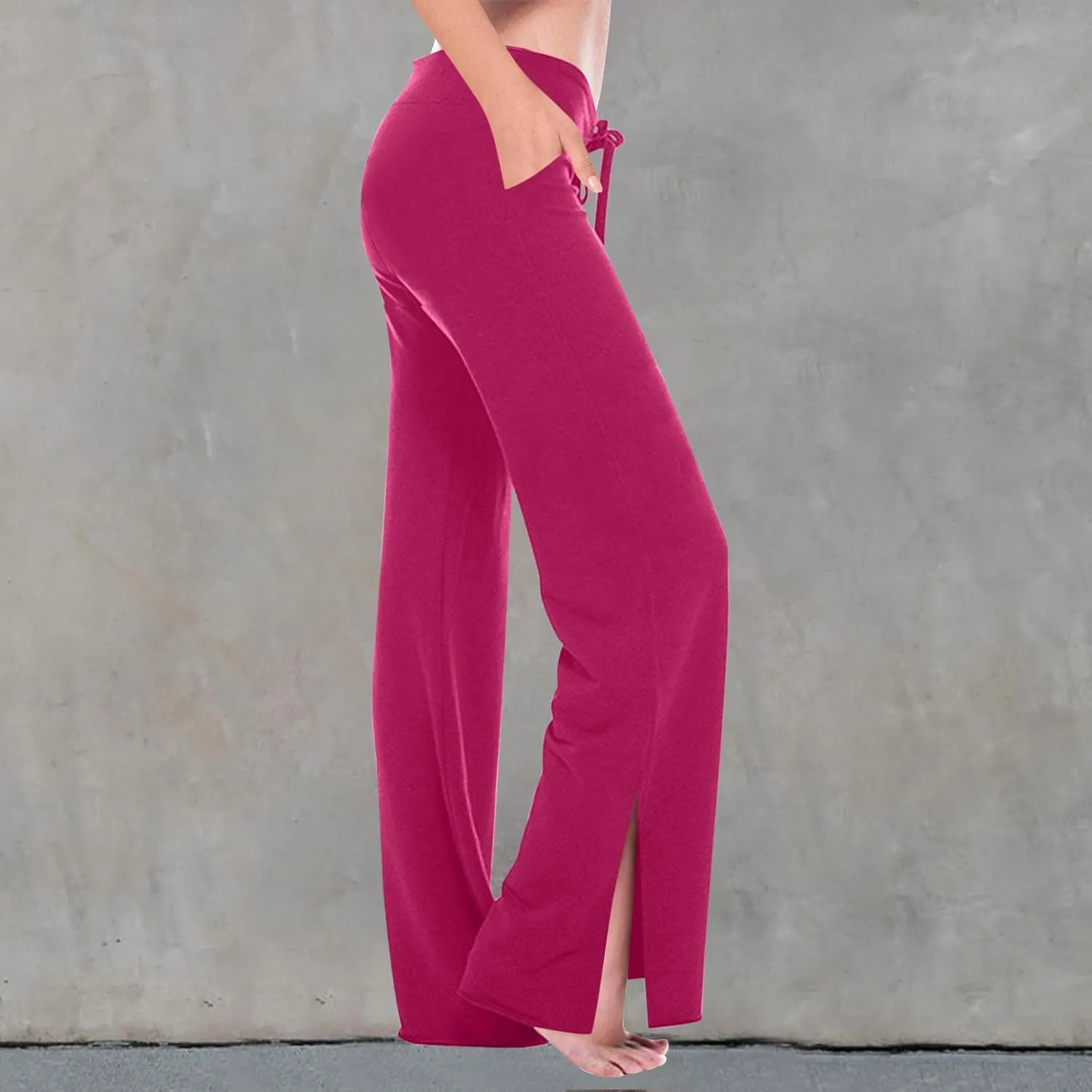 Yoga Pants for Women Summer High Waist Stretch Drawstring Side Slit Trouser Casual Fashion Loose Comfy Workout Pant