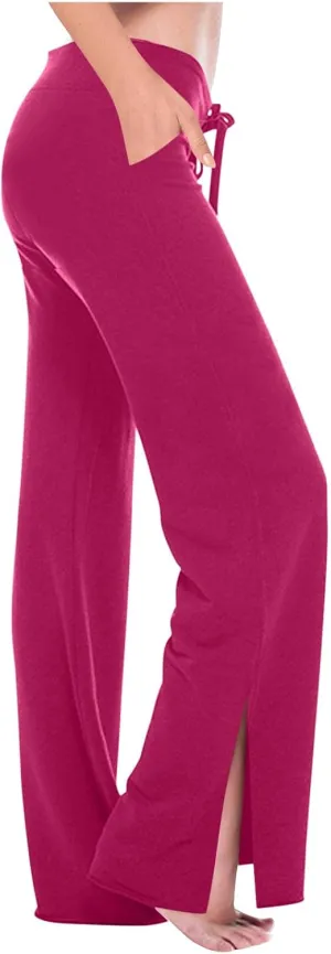 Yoga Pants for Women Summer High Waist Stretch Drawstring Side Slit Trouser Casual Fashion Loose Comfy Workout Pant