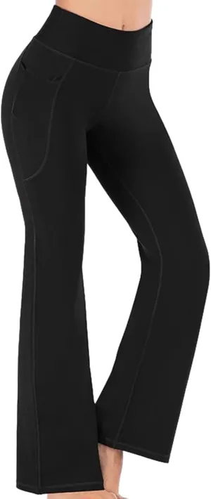 YOLAI Women's High Waist Hip Yoga Flare Pants Casual Solid Color Leggings Stretch Trousers with Pockets