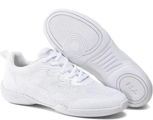 Youth Girls Mesh Breathable Running Sneakers Athletic Training Tennis Shoes White Cheerleading Shoes Dance Shoes