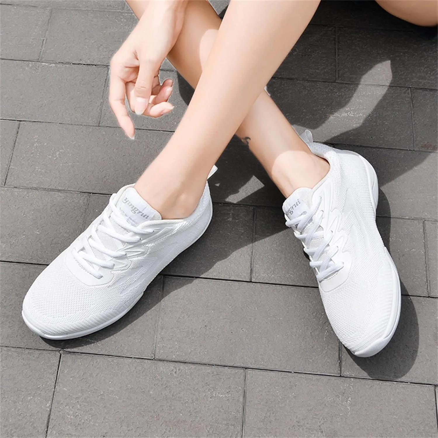 Youth Girls Mesh Breathable Running Sneakers Athletic Training Tennis Shoes White Cheerleading Shoes Dance Shoes