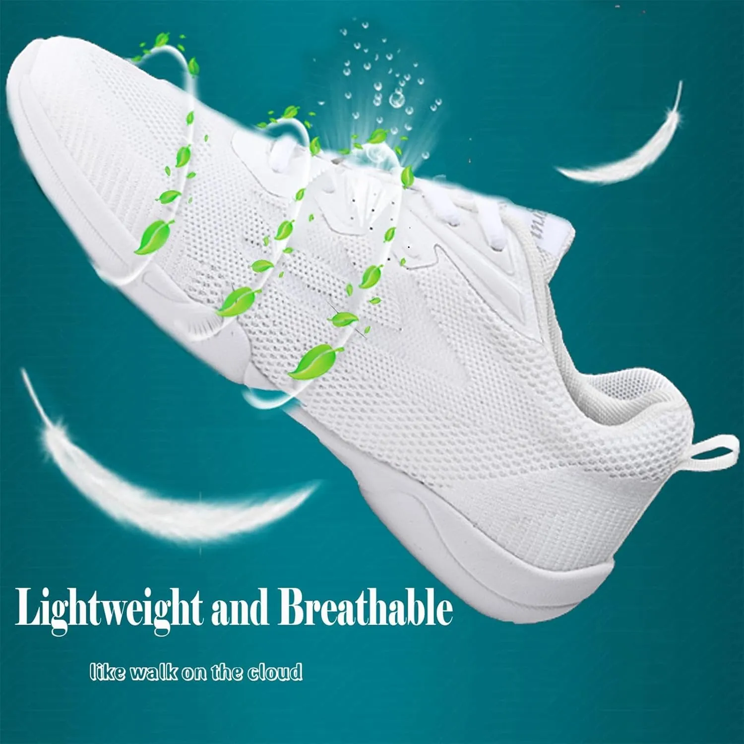 Youth Girls Mesh Breathable Running Sneakers Athletic Training Tennis Shoes White Cheerleading Shoes Dance Shoes