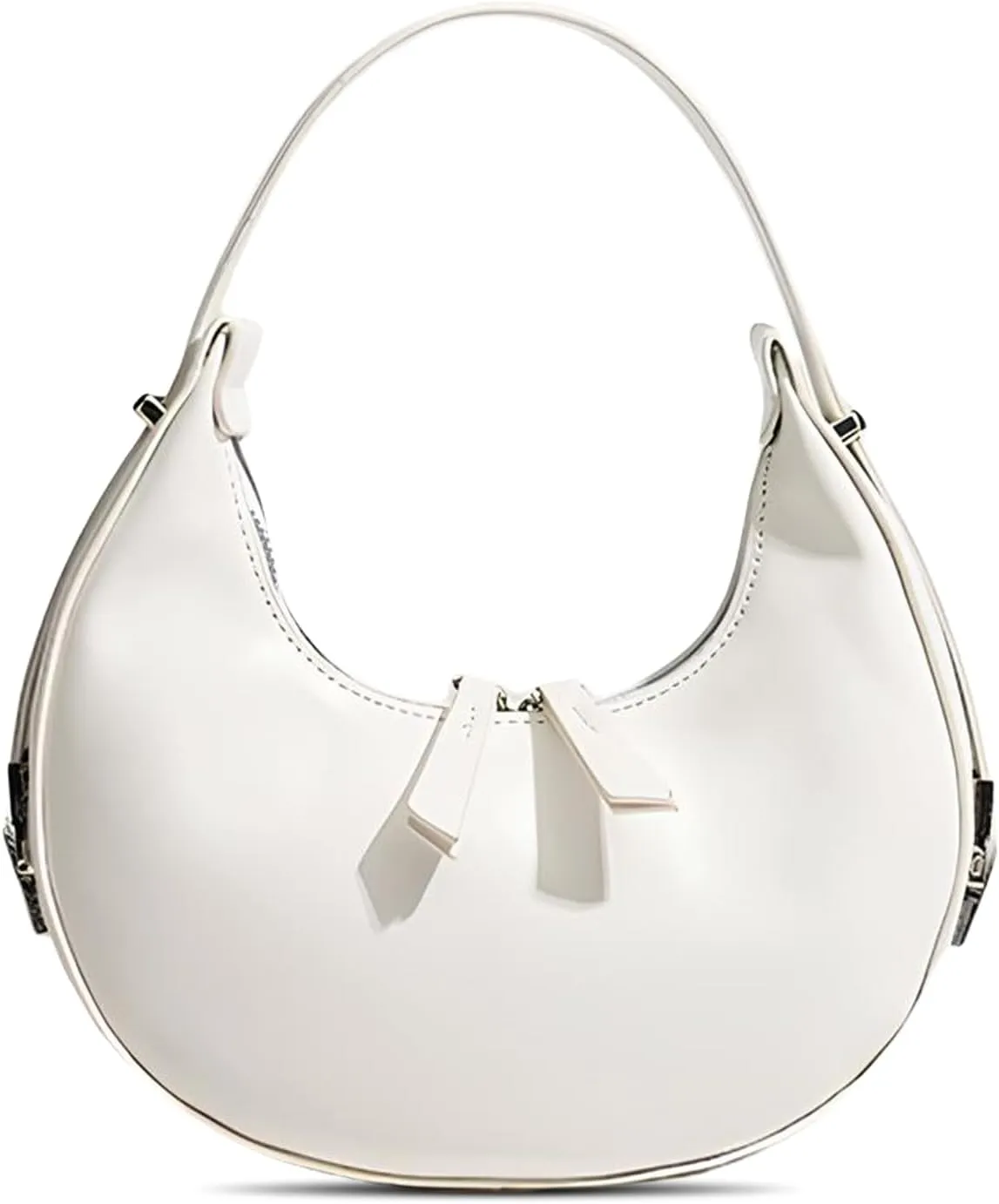 YYW Womens Clutch Purse Shoulder Handbags Crescent Bag Leather Zipper Adjustable Shoulder Strap Hand Bags (White)