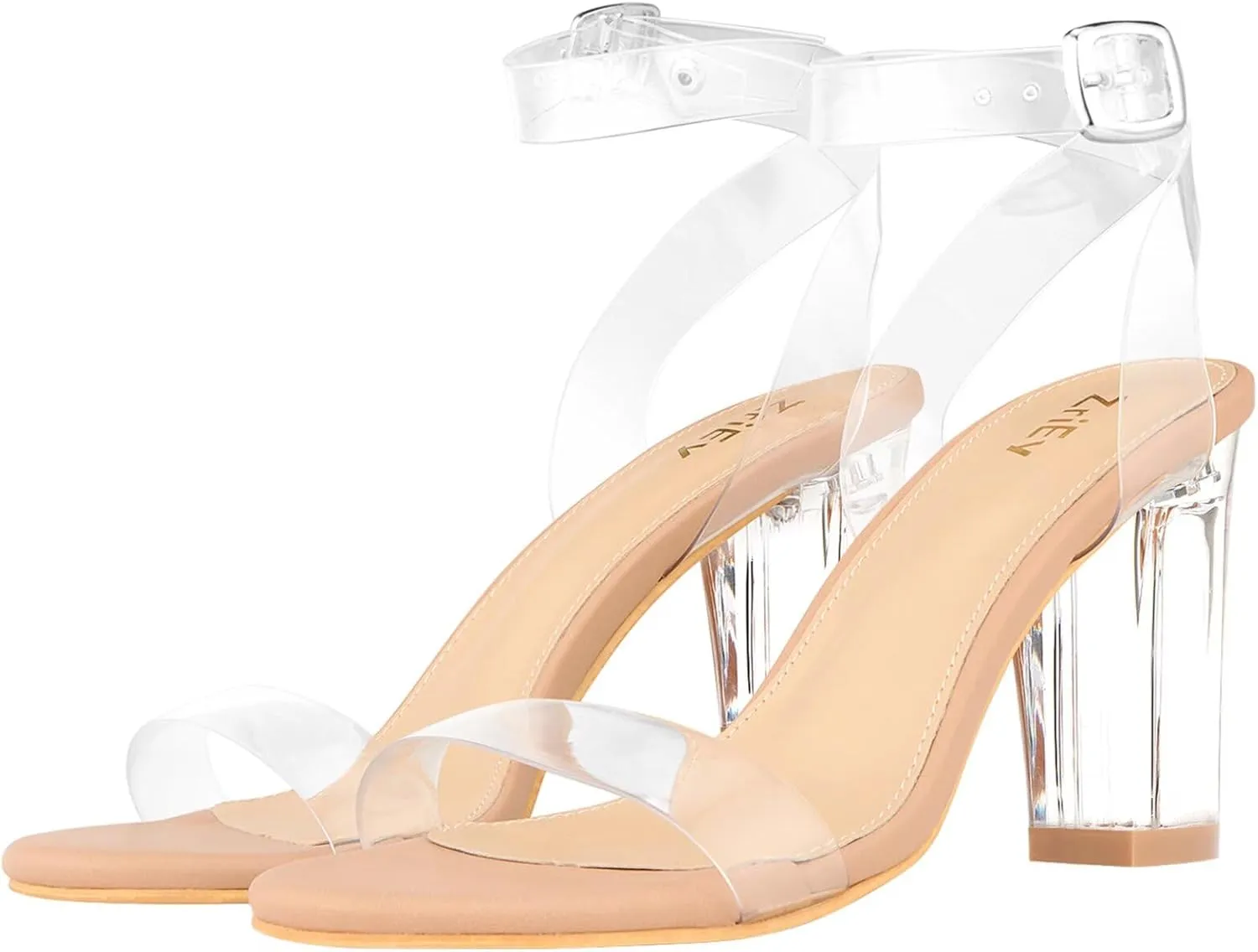 ZriEy Clear Block Sandals Chunky Heels for Women 3.35 Inch Open Toe Adjustable Ankle Strap Pump Sandals for Weddings Parties Daily Wear