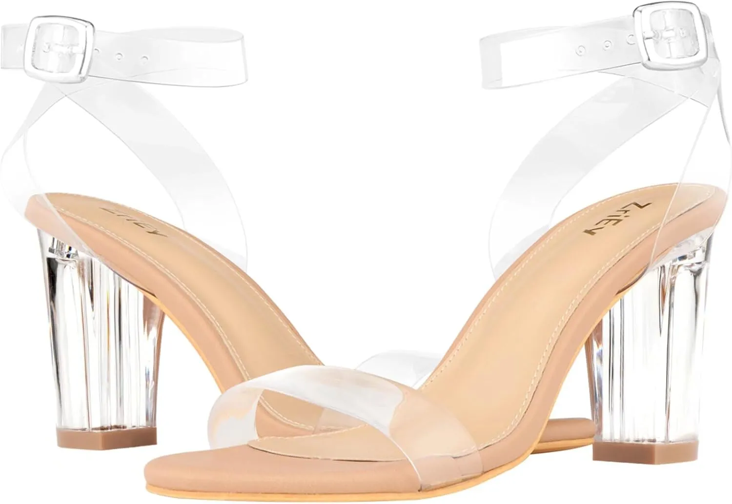 ZriEy Clear Block Sandals Chunky Heels for Women 3.35 Inch Open Toe Adjustable Ankle Strap Pump Sandals for Weddings Parties Daily Wear