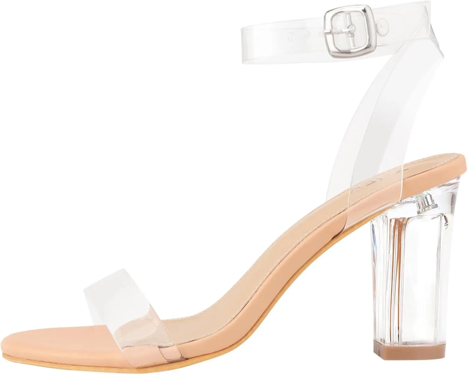 ZriEy Clear Block Sandals Chunky Heels for Women 3.35 Inch Open Toe Adjustable Ankle Strap Pump Sandals for Weddings Parties Daily Wear