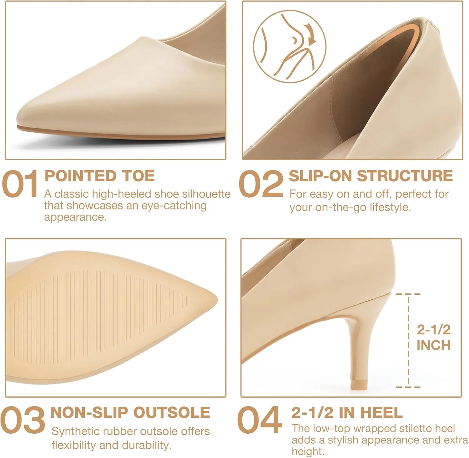 ZURIN Women's Pointed Toe Comfortable Stiletto Heels Closed Toe Dress Pumps Shoes for Wedding Work Office Business 2 1/2 inch